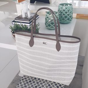 Shopping bag tela branca/cinza