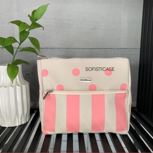 Necessaire listra e bolinha cru