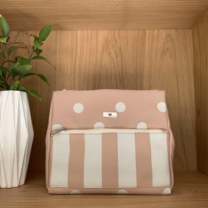Necessaire listra e bolinha nude