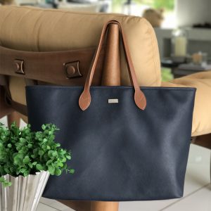 Shopping bag marinho/caramelo