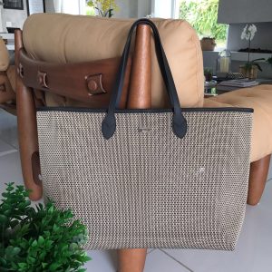 Shopping bag tela bege/preta